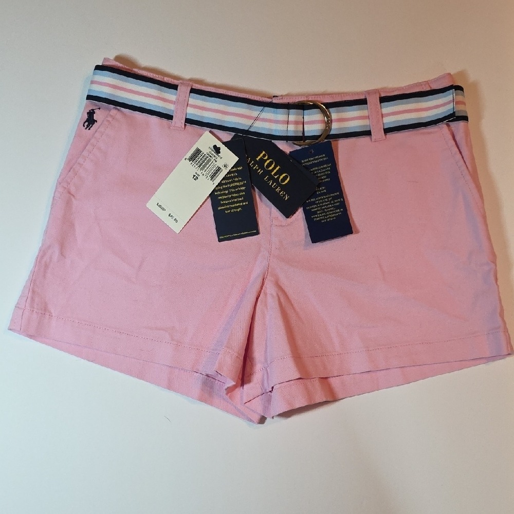 Polo Ralph Lauren Chino Shorts Girls 12 Pink NWT Belted Wrinkle Resistant Chino‎